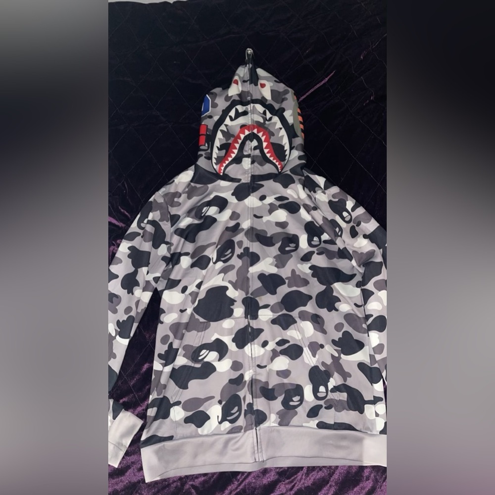 Camo Shark Face Hoodie